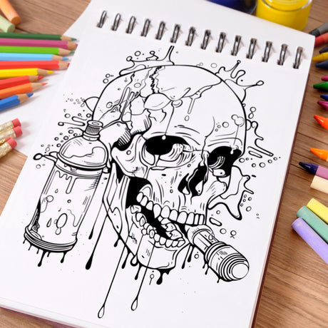 NETHOUSE Graffiti Skull Spiral Coloring Book for Adults Relaxation & Stress Relief, 30 Coloring Pages of Bold Skull Designs, Urban Graffiti Art, Dark, Creepy, Horror Illustrations, Street Art Styles NETHOUSE
