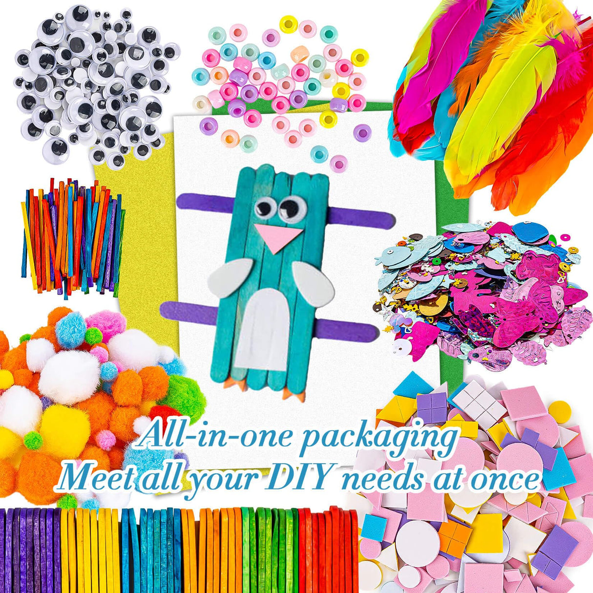 RAINFLOW Arts & Crafts Supplies - Craft Kit,Supplies & Materials Set for School,Classroom,Family, Party, DIY, Art Creation, Holiday Decoration RAINFLOW