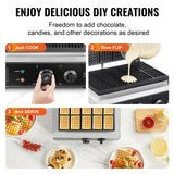 VEVOR Commercial Waffle Maker, 10PCS Rectangle Waffle Baker Machine, 1550W Non-Stick Stainless Steel Belgian Waffle Iron with Temp and Time Control, Handle, for Restaurant Bakery Snack Bar Family VEVOR