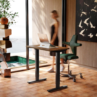 HUANUO 32" Small Electric Standing Desk Adjustable Height, 4 Memory Height Settings, Sit Stand Up Desk for Home Office & Computer Workstation, Black Walnut
