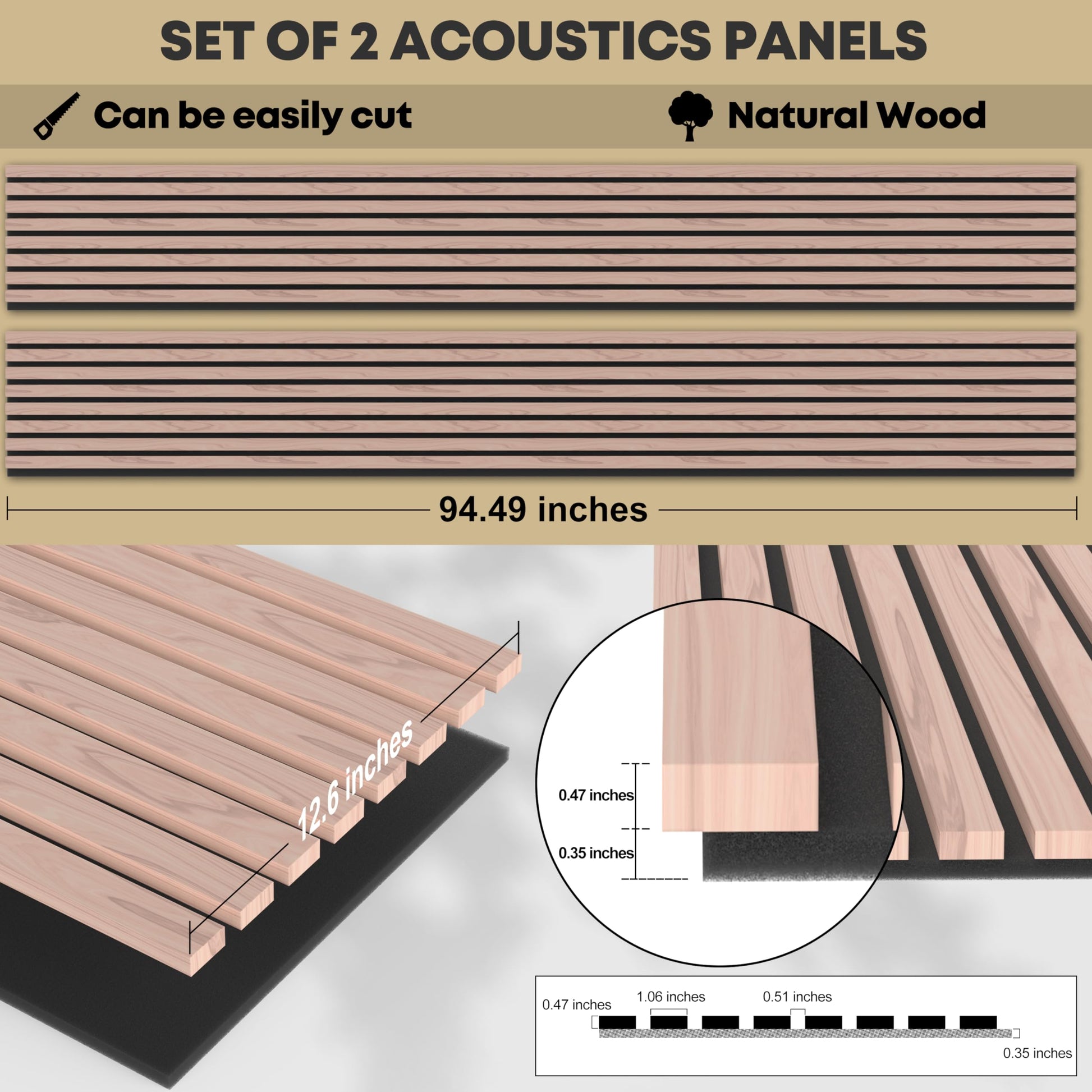 F3C | 2 Packs Acoustic Wood Wall Veneer Slat Panels | 3D Wood Slat Acoustic Panels | Decorative Soundproof Panels | Interior Design for Walls and Ceilings | 94.49’’ x 12.60’’ x 0.78 ‘’ (White - WoodArtSupply