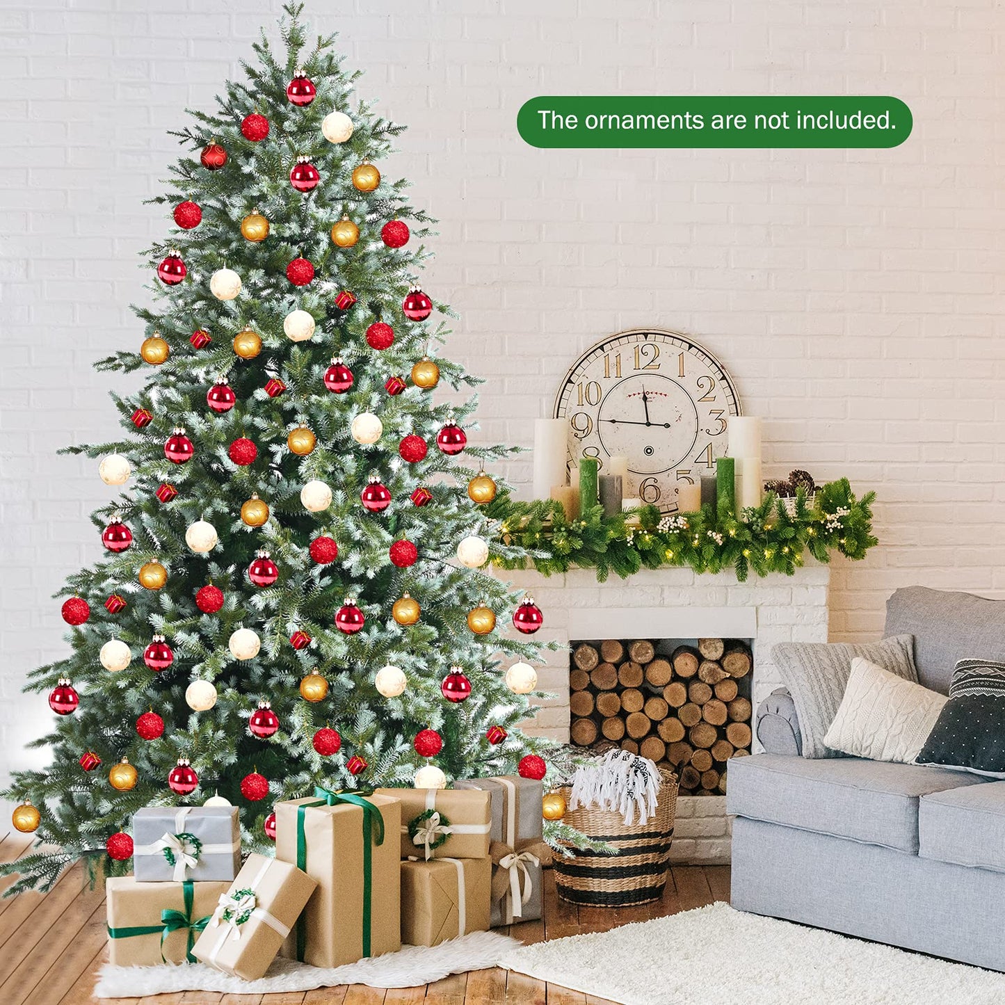 Goplus 8ft Artificial Christmas Tree, Feel Real Unlit Hinged Xmas Spruce Tree w/ 1658 Mixed PE & PVC Branch Tips, Metal Stand, Wintry Indoor Decoration for Holiday Festival