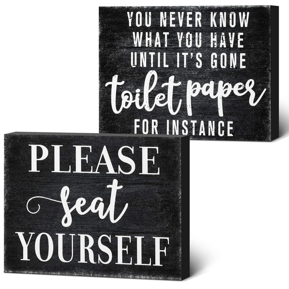 2 Pieces Funny Farmhouse Bathroom Decor You Never Know What You Have Until It's Gone Toilet Paper Sign Please Seat Yourself Sign Humor Toilet Box Plaque for Toilet Decoration, 4 x 5 Inch (Black) Jetec