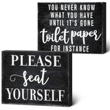 2 Pieces Funny Farmhouse Bathroom Decor You Never Know What You Have Until It's Gone Toilet Paper Sign Please Seat Yourself Sign Humor Toilet Box Plaque for Toilet Decoration, 4 x 5 Inch (Black) Jetec