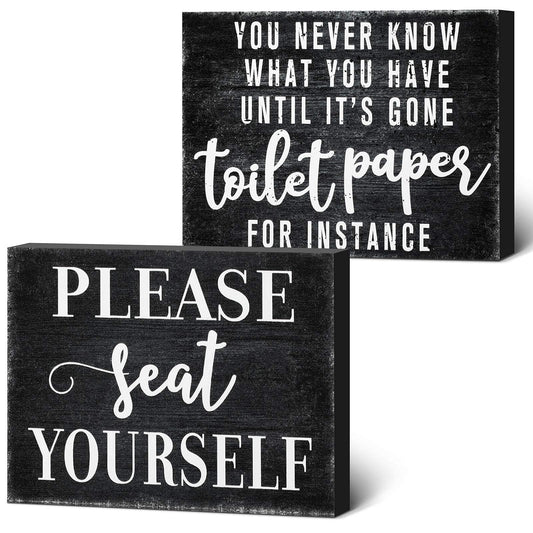 2 Pieces Funny Farmhouse Bathroom Decor You Never Know What You Have Until It's Gone Toilet Paper Sign Please Seat Yourself Sign Humor Toilet Box Plaque for Toilet Decoration, 4 x 5 Inch (Bla - WoodArtSupply