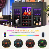 knoworld Wine Bar Cabinet with LED Lights, Coffee Bar Cabinet with Wine and Glass Rack, Black Bar Cabinet Liquor Cabinet, Kitchen Buffet Sideboard with Storage for Living Room, Dining Room knoworld