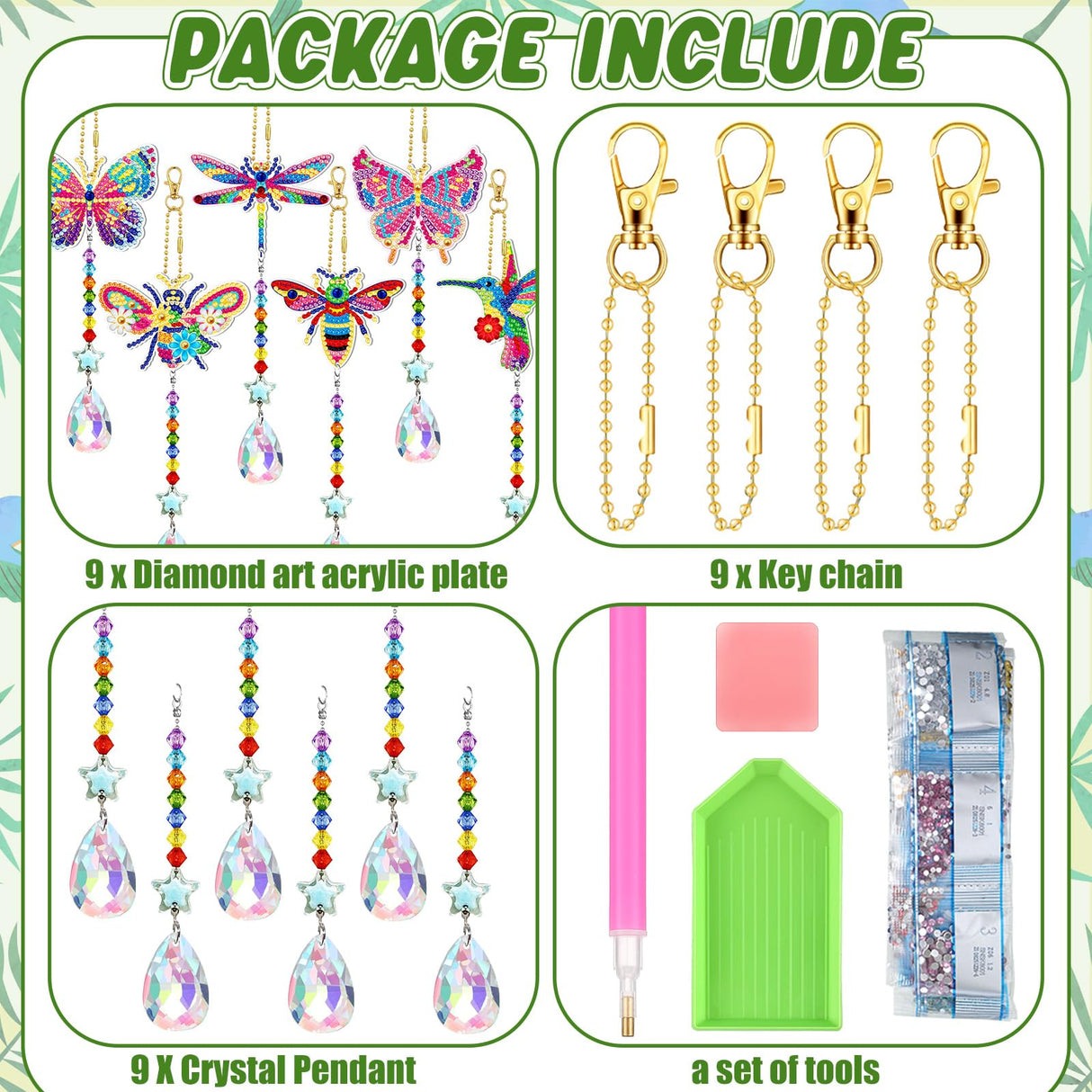 Kigley 6 Pcs Diamond Painting Suncatcher 3D Diamond Painting Wind Chime DIY Crystal Wind Chimes Art Suncatchers for Adults Kids Home Garden Window DIY Craft Kigley