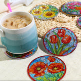 8 PCS Flowers Diamond Art Coasters Kits, Diamond Painting Coasters with Holder Set of 8, DIY Drink Coasters Art Crafts Supplies for Adults Cup Mat for Home Decor House Warming Gifts Non-Slip 3.9inch FOXKISS