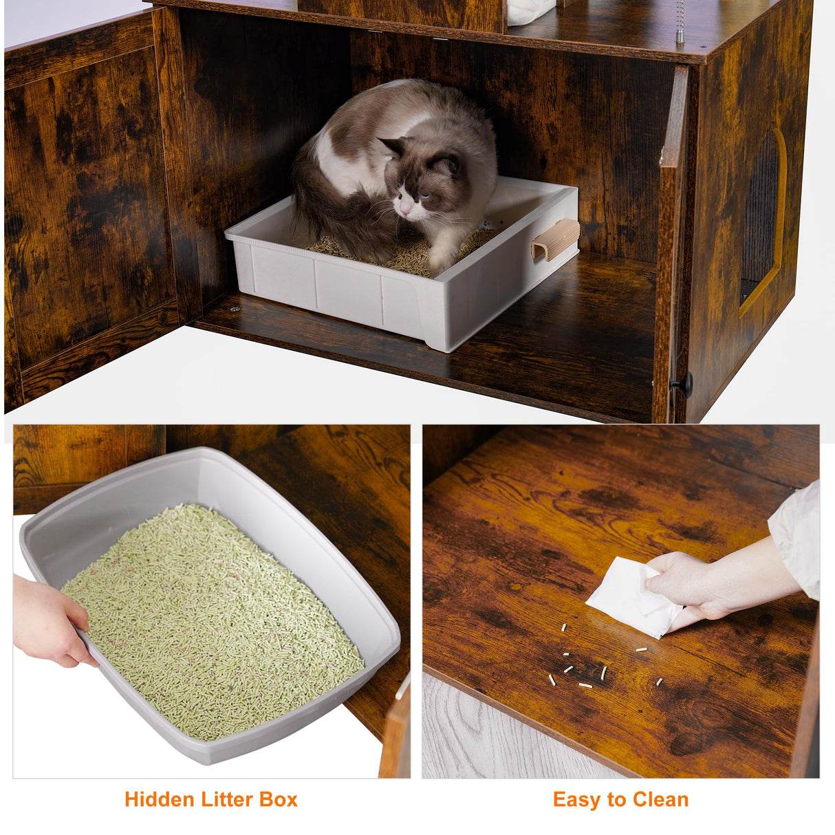 Heybly Cat Tree with Litter Box Enclosure for Indoor Big Cat, Cat Tower for Large Cats 20 lbs Heavy Duty, Modern Cat Condo Furniture with Scratching Posts, Rustic Brown HCT110SR Heybly