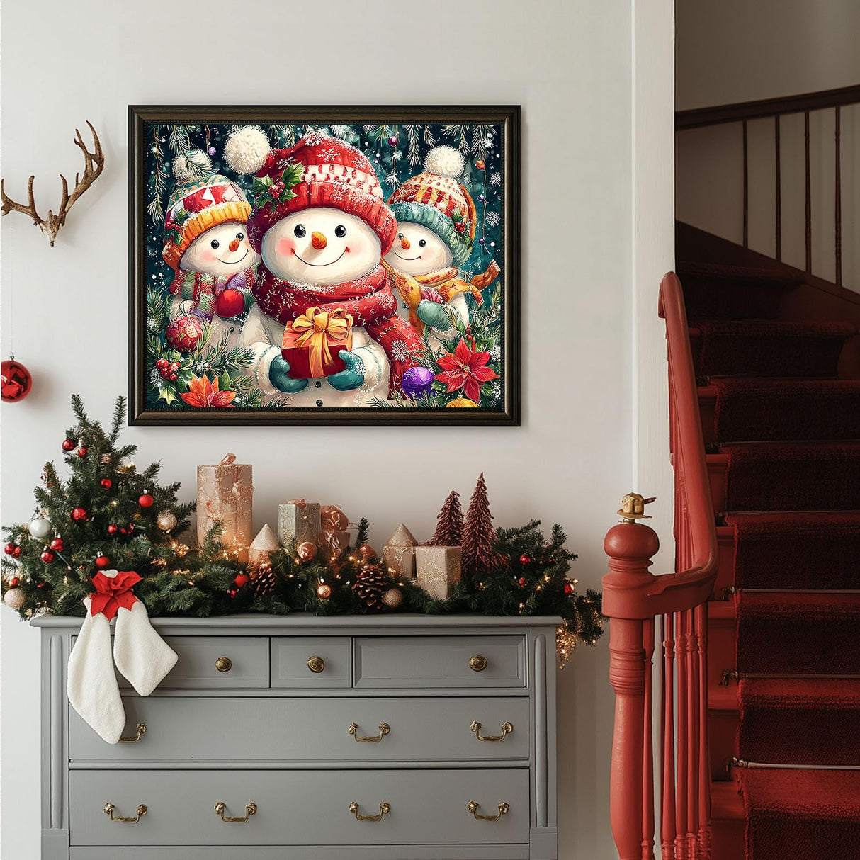 HMZephitiquc Snowman Paint by Number Canvas for Adults, Christmas Paint by Numbers Kit for Adults, Painting by Numbers, Beginner Easy Oil DIY Crafts Home Wall Decor 16x16 in HMZephitiquc