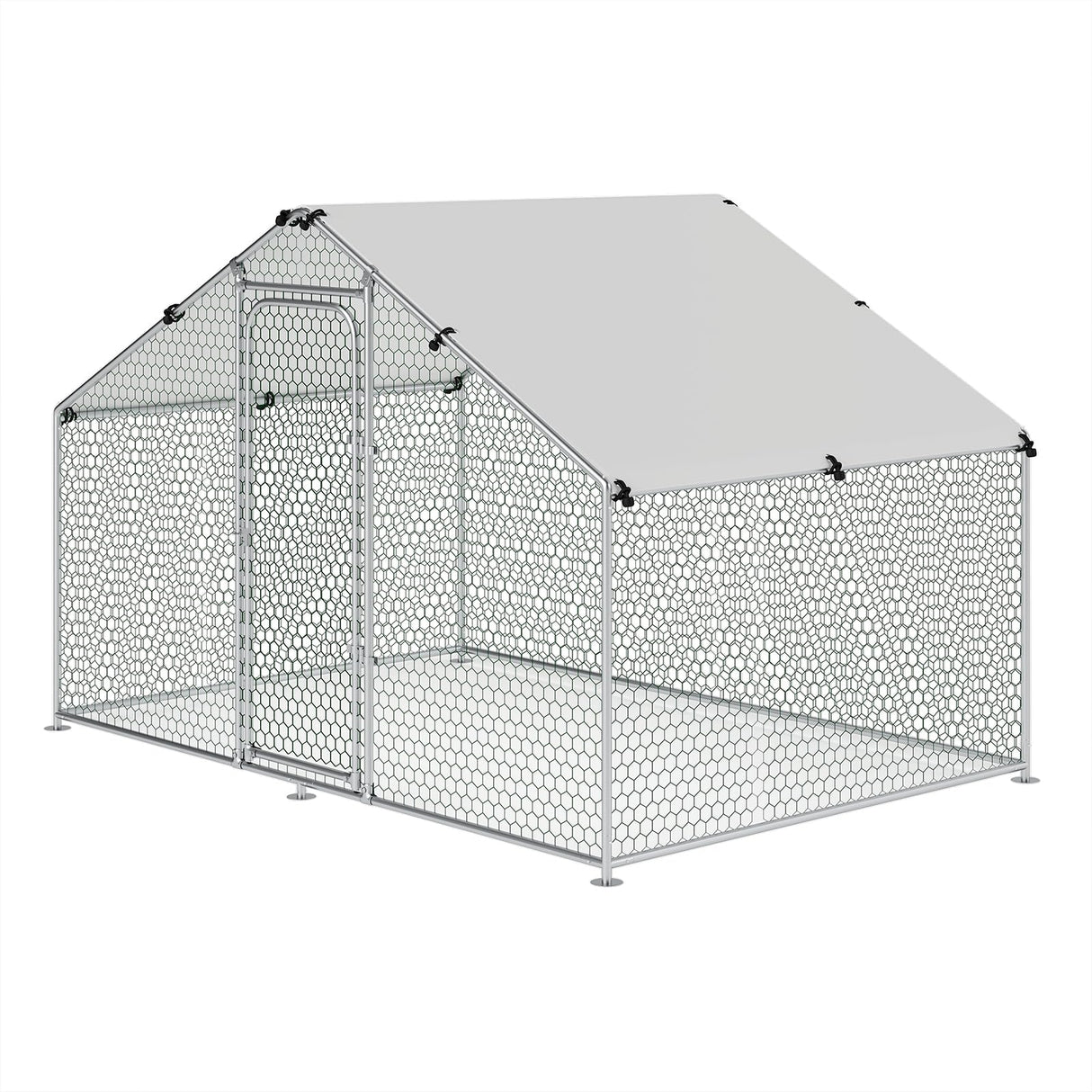NGTEEN Large Metal Chicken Coop, Chicken Pen Walk in Chicken Run for Duck Rabbit Habitat Flat Shaped Poultry Cage with Waterproof Cover for Outdoor Farm Use, Spire Roof (10' L x 4.9' W x 6.4' H) NGTEEN