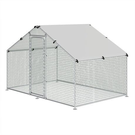 NGTEEN Large Metal Chicken Coop, Chicken Pen Walk in Chicken Run for Duck Rabbit Habitat Flat Shaped Poultry Cage with Waterproof Cover for Outdoor Farm Use, Spire Roof (10' L x 4.9' W x 6.4' H) NGTEEN
