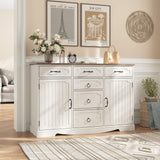 Maupvit Buffet Cabinet, Sideboard Cabinet with 2 Doors and 6 Drawers, Modern Farmhouse Buffet Table with Storage & Adjustable Shelves for Kitchen, Coffee Bar Table for Dining, Living Room (White) Maupvit