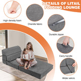 LitaiL Comfy Folding Sofa Bed - Grey Convertible Sleeper Sofa Fold Out Sleeper Chair Couch for Living Room Bedroom Guest, Foldable Floor Chair Lounger Mattress with Back Support for Travel, Camping LitaiL
