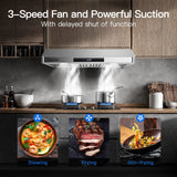 AMZCHEF Under Cabinet Range Hood 30 Inch, 700CFM Stainless Steel Kitchen Stove Vent Hood 3 Speed Exhaust Fan Touch/Remote/Gesture Control LED lights Time Setting Dishwasher-Safe Baffle Filters AMZCHEF