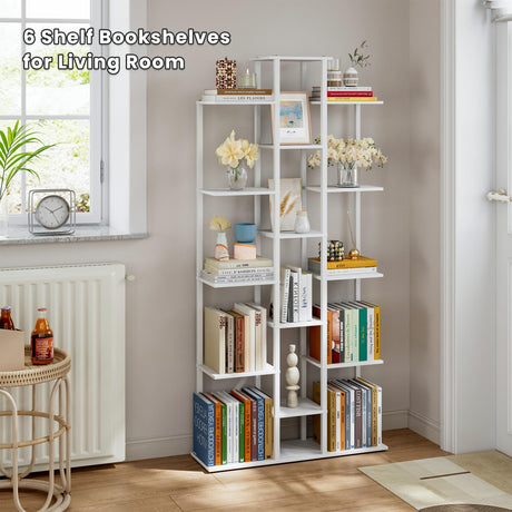 DGSANDGO 5-Tier Small Space Bookshelf,Sturdy Compact Bookcase for Study Room/Bedroom,Easy Assembly Wooden Storage Shelf（7.8” D,White） DGSANDGO