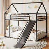 Lodoba Twin Over Twin Low Bunk Bed with Convertible Slide, Bunk Bed for Kids,Montessori Floor Bunk Bed Frame with Full-Length Guardrail,Floor bunk Bed for Boys Girls Teens,Light Black Lodoba