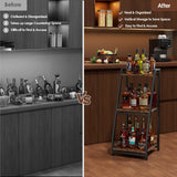 Nuovoware 3-Tier Stepped Liquor Cabinet Mini Bar, Wine Rack Freestanding Floor for Whiskey, Corner Liquor Bottle Display Shelf with Fences and Slide Drawer for Home Kitchen Dining Living Room, Black Nuovoware