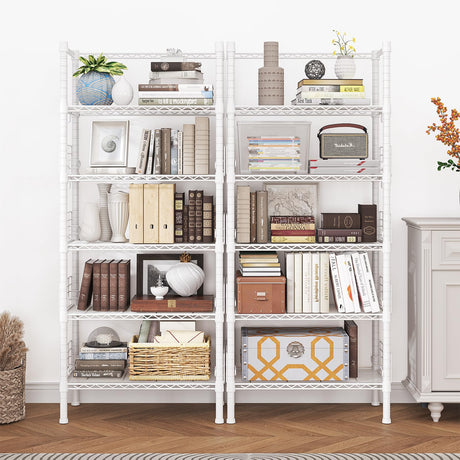 FUTASSI Metal Storage Rack, Storage Organizer Shelves for Kitchen, Bathroom, Living Room, Balcony and Garage, 5 Tiers Narrow Bookshelf, 21.2" W x 9.4" D x 59.2" H, Load 400lbs, White FUTASSI