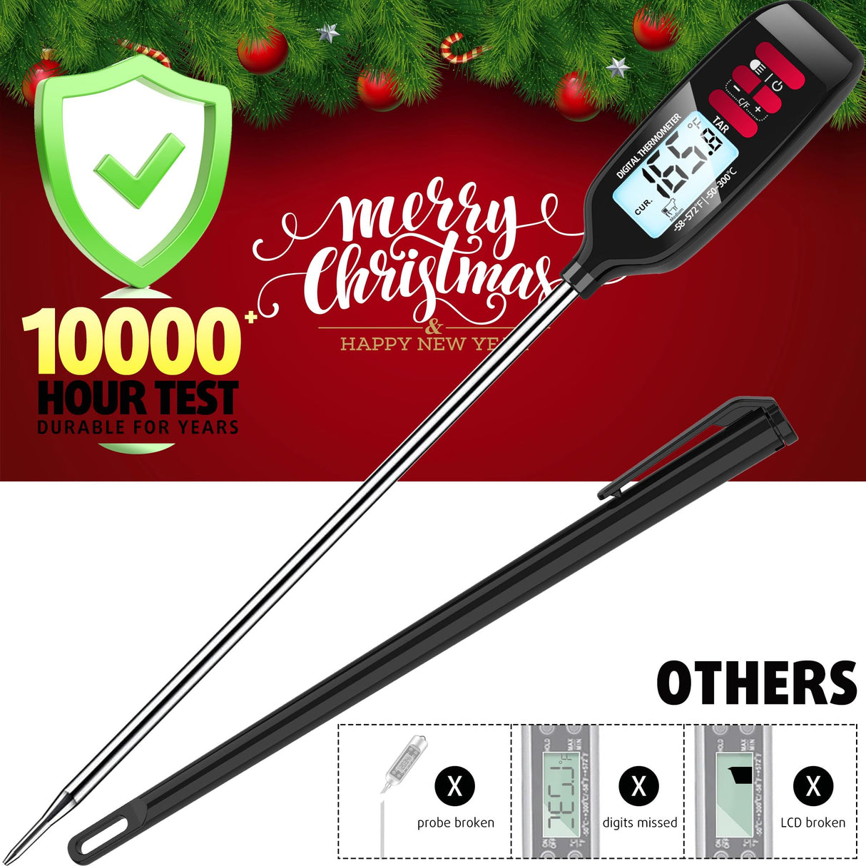 Antonki Digital Meat Thermometer with Backlight, Long Food Temperature Probe Instant Read Food Thermometer for Cooking and Baking, Kitchen, Candy, Grill, BBQ, Oil - Battery Included Antonki