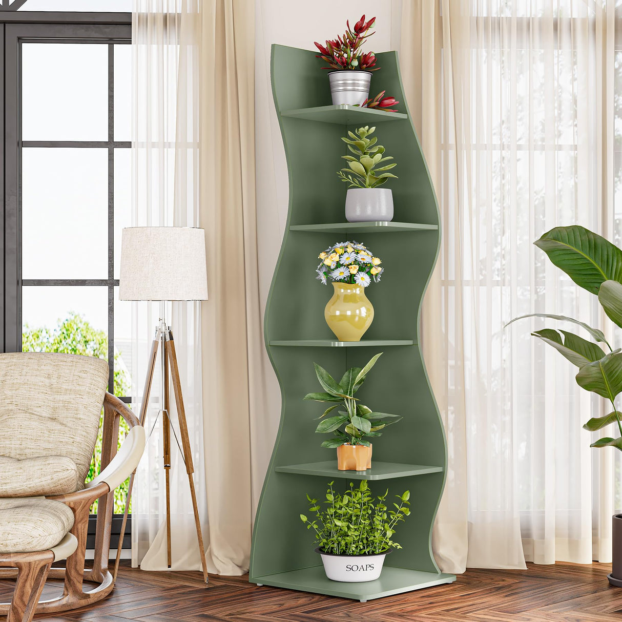 LITTLE TREE Small Corner Shelf, Modern 5-Tier Wall Corner Bookshelf, Stylish Bookcase Storage Rack for Small Space, Living Room, Bedroom LITTLE TREE