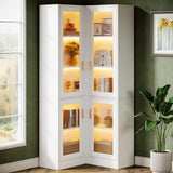 Tribesigns 70.9" Tall Bookcase with LED Light, Modern 5-Tier Bookshelf Display Cabinet with 4 Acrylic Doors, L-Shaped Corner Storage Cabinet for Bedroom Living Room Office, White Tribesigns