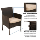 FDW Patio Bistro Conversation Set Wicker Furniture 2 Rattan Chairs Cushions and Glass Coffee Table for Porch Lawn Garden Balcony Backyard, 3 Pieces, Brown and Khaki FDW