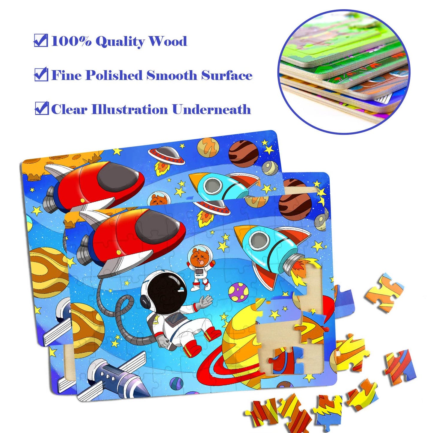 Puzzles for Kids Ages 4-8, 6 Pack Wooden Jigsaw Puzzles 60 Pieces Preschool Educational Learning Toys Set for Boys and Girls