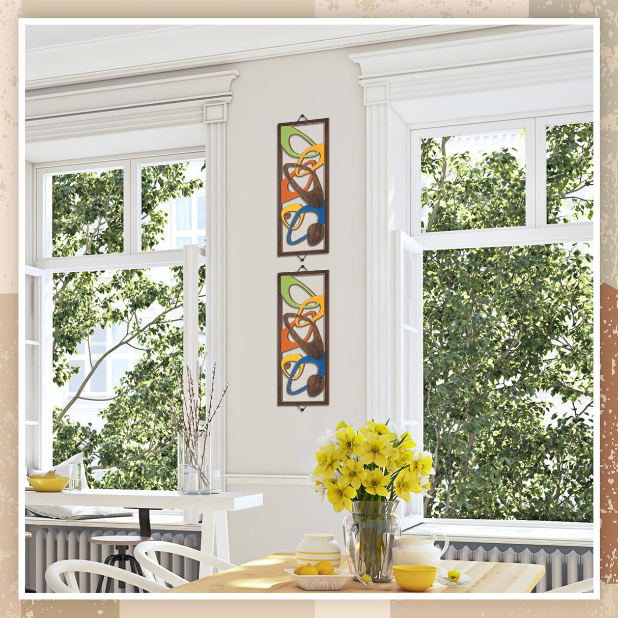 CroBlissful 2 Pcs Mid Century Wall Art Mid Century Modern Decor Elegance Wall Accents Wood Abstract Decor Geometric Panels for Interior Panel Wood Art for Home Living Room CroBlissful