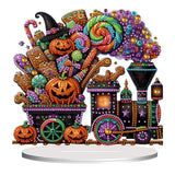 NQRSBUI DIY Halloween Tabletop Diamond Art Painting Kit, Special Shaped Diamond Painting Desktop Ornament, Double Sided Diamond Art Desktop Kits for Home Office Decor (Halloween Train) NQRSBUI