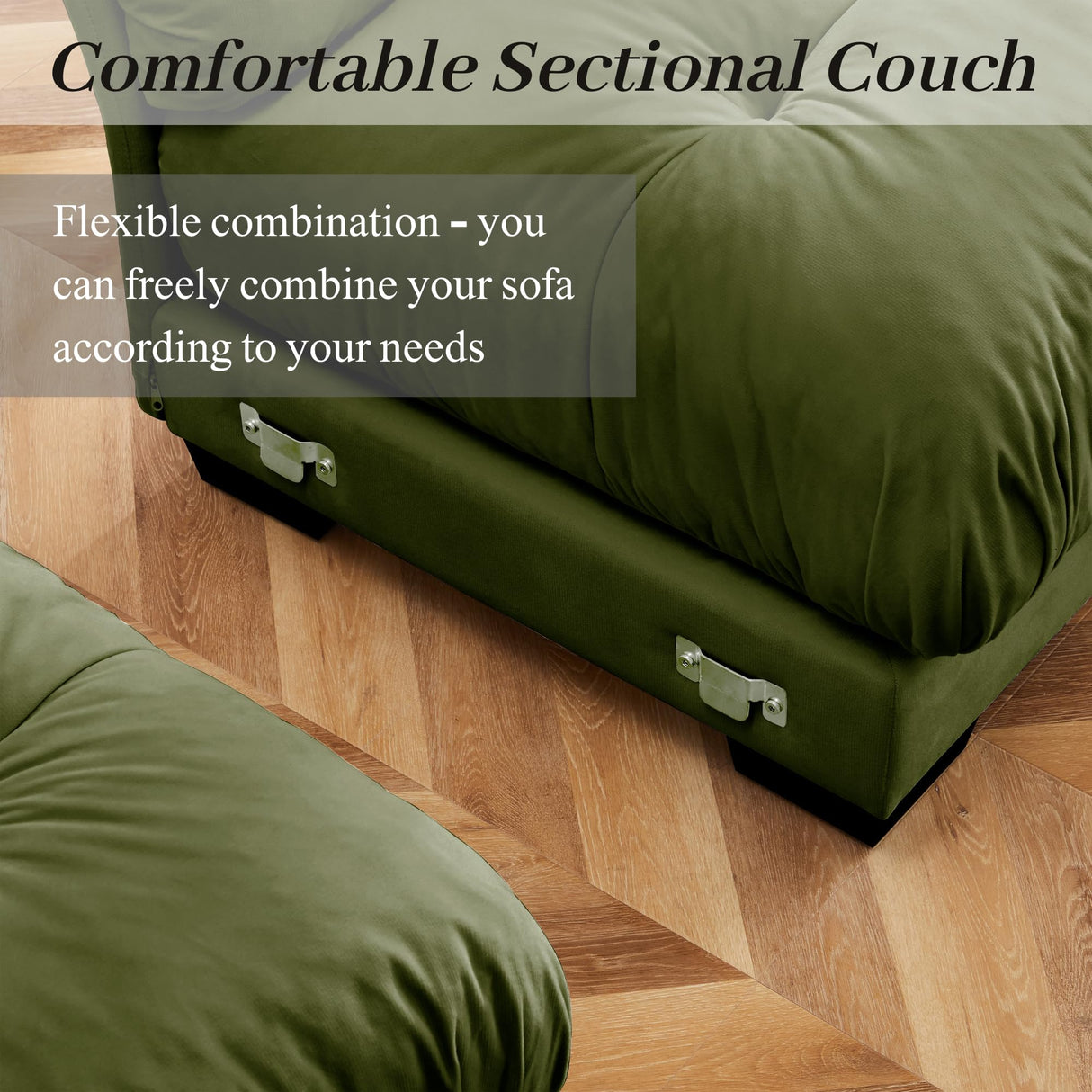 94" Modular Sectional Sofa,Velvet Upholstered Couches for Living Room,3 Seater Green Sofa Couch with Movable Ottoman,Big Comfy Loveseat Sofa with Deep Seats for Living Room,Apartment,Bedroom Wunlerlant