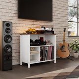 Record Player Stand, Mid-Century Vinyl Record Storage Cabinet, 3-Tier Record Player Holder, Turntable Stand with 4 Cabinet up to 220 Albums, End Table for Bedroom Music Room Living Room, White FFBCFDK
