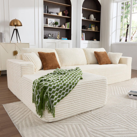 Opiesit 108" Boneless Couches for Living Room, Modular Sectional Sofa with Oversized Chaise, L-Shape Cloud Couch with Deep Seat, High-Density Memory Foam, No Assembly Required, Plush Corduroy Beige Opiesit