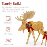 Best Choice Products 2-Piece Moose Family, Lighted Outdoor All-Weather Christmas Yard Decoration Light-Up Décor Set w/ 170 LED Lights, Ground Stakes, Zip Ties - Gold Best Choice Products