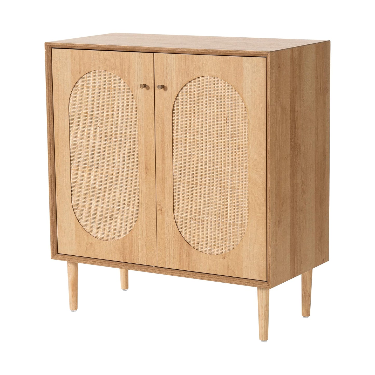 THEETAYY Storage Cabinet Sideboard with Rattan Doors, Boho Buffet Sideboard Bar Cabinet Farmhouse Credenza Cabinet with Sturdy Wooden Legs with Leveler for Living Room,Kitchen,Hallway - WoodArtSupply