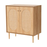 THEETAYY Storage Cabinet Sideboard with Rattan Doors, Boho Buffet Sideboard Bar Cabinet Farmhouse Credenza Cabinet with Sturdy Wooden Legs with Leveler for Living Room,Kitchen,Hallway THEETAYY