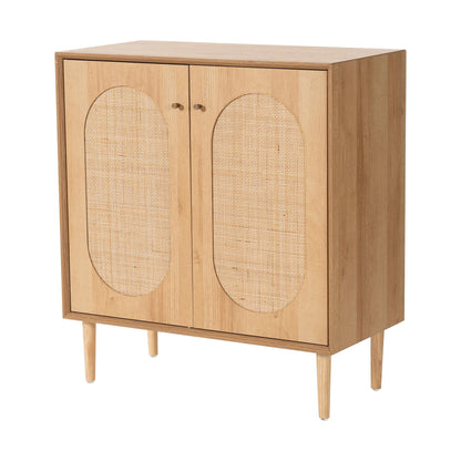 THEETAYY Storage Cabinet Sideboard with Rattan Doors, Boho Buffet Sideboard Bar Cabinet Farmhouse Credenza Cabinet with Sturdy Wooden Legs with Leveler for Living Room,Kitchen,Hallway - WoodArtSupply