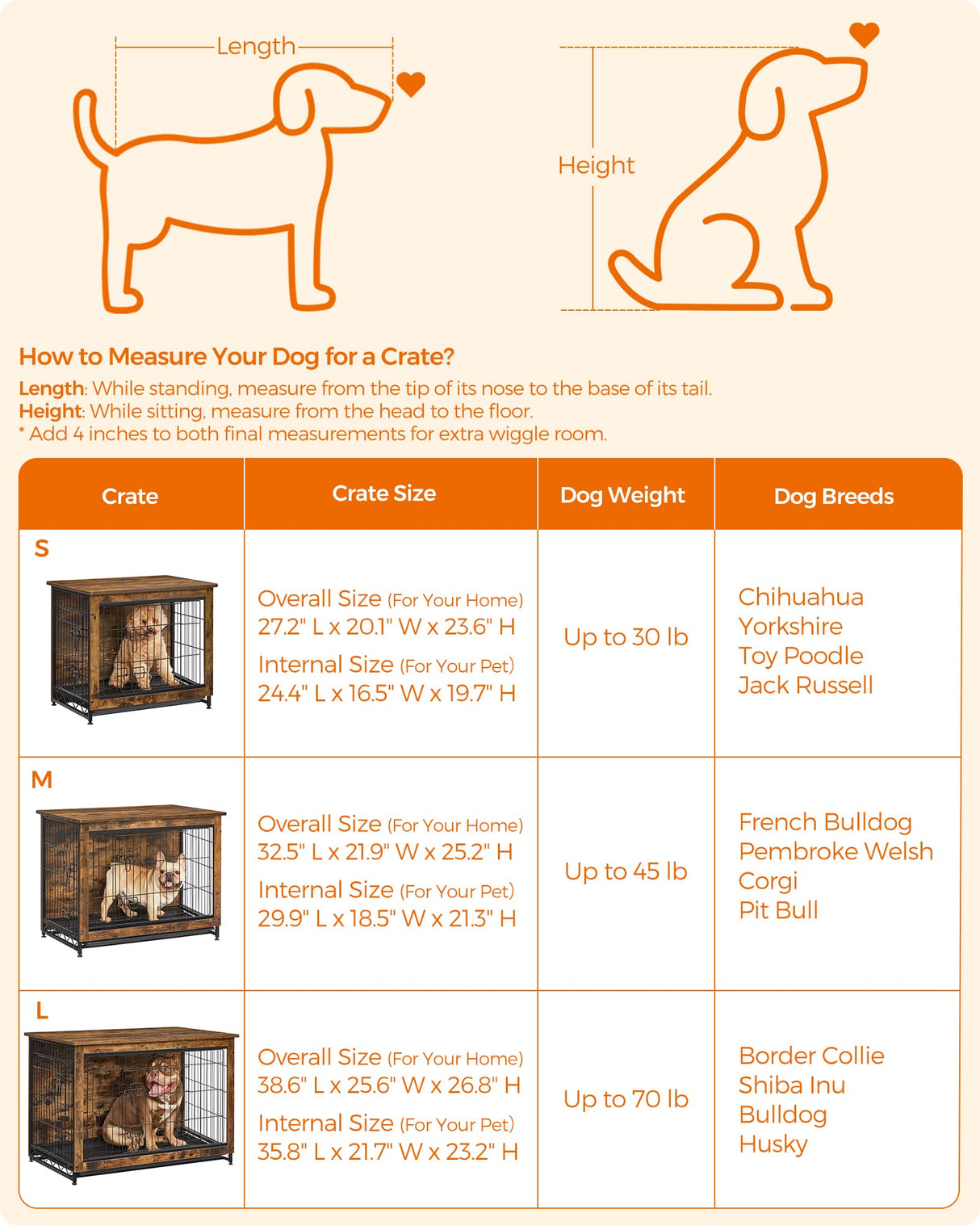 Feandrea Dog Crate Furniture, 32.5" Side End Table, Modern Kennel for Dogs Indoor up to 45 lb, Heavy-Duty Dog Cage with Multi-Purpose Removable Tray, Double-Door Dog House, Rustic Brown UPFC002X01 Feandrea