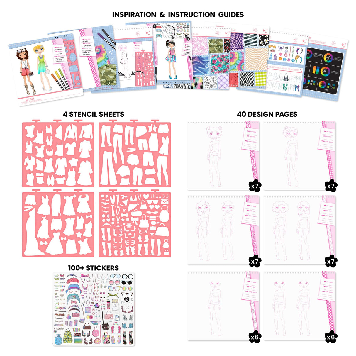 Fashion Angels Fashionista Sketch Set, Includes Sketch Pad with Stencils & Stickers, Fashion Design Sketch Book for Girls, Ideal Drawing Kit for Kids Fashion Angels