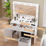 Haewon Vanity Desk with Mirror, 11 LED Lights and Power Outlet, Makeup Vanity Set with Storage Cabinet, Drawers and Chair, White Dressing Table with 3 Adjustable Light Modes for Bedroom Haewon