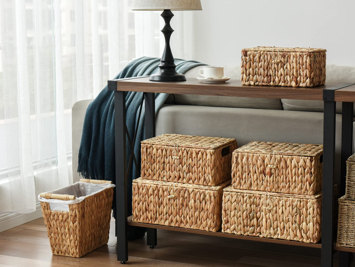 StorageWorks Wicker Waste Basket with Wooden Handles, Bathroom Trash Can, Wicker Trash Can for Bedroom, Office, Living Room, 12 Liters, 1 Pack StorageWorks