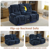 TUNYI Wall Hugger Power Loveseat Recliner - Reclining Loveseat with Console Theater Seating RV Recliner Sofa with USB/Outlet/Speaker/Cup Holder/LED Light/Storage (Beibei VelvetBlue) TUNYI