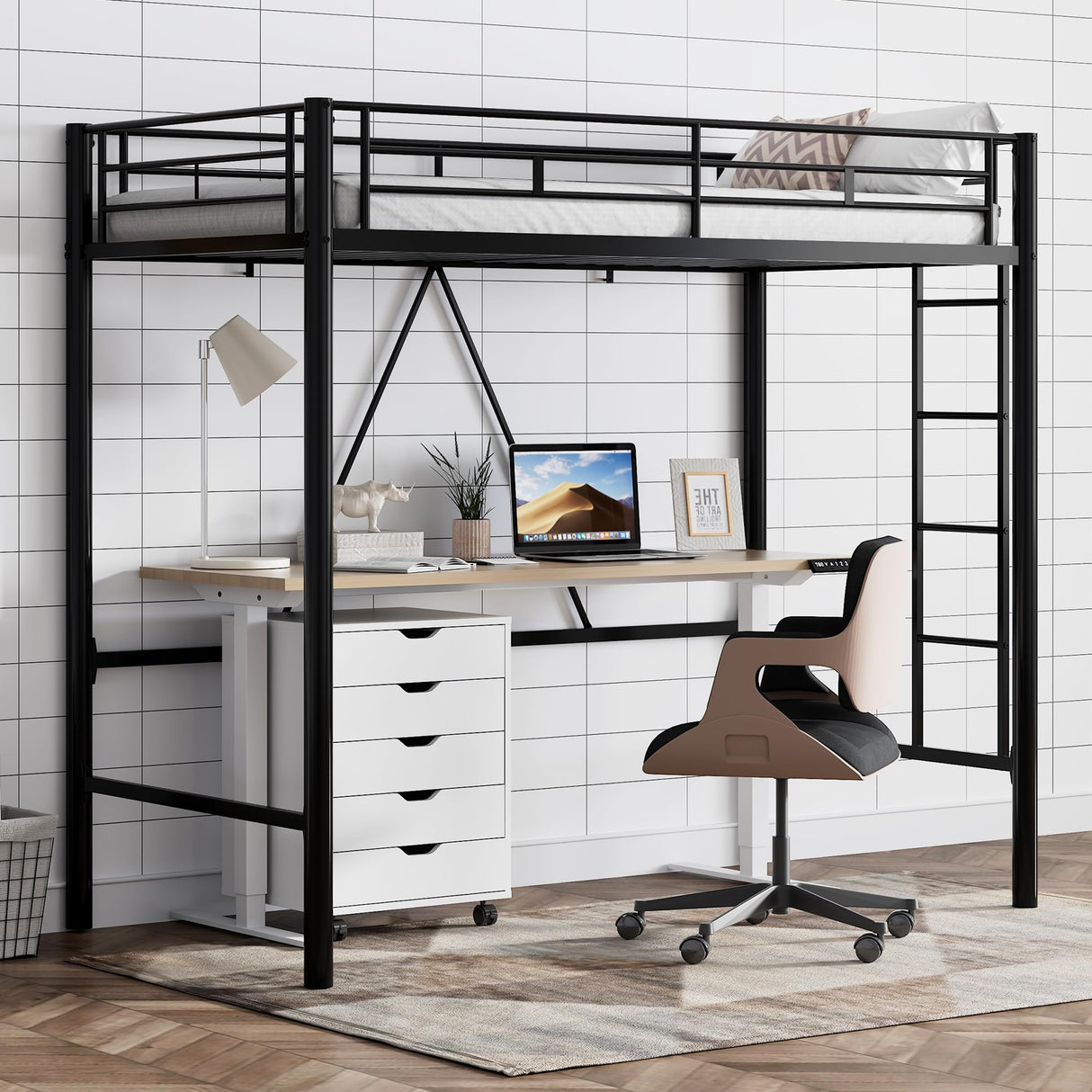 WLIVE Loft Bed Twin Size, Heavy Duty Metal Loft Bed with Safety Guard & Ladder, Noise Free, No Box Spring Needed, Black WLIVE