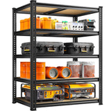 REIBII 72" H Storage Shelves 2300LBS Heavy Duty Garage Shelving Adjustable 5 Tier Garage Storage for Garage Kitchen Basement Industrial Metal Shelf Organizer Black REIBII