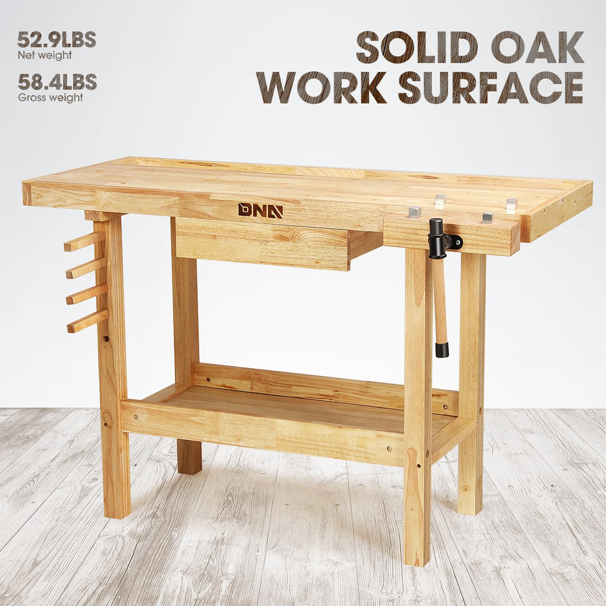 DNA MOTORING Heavy Duty Wood Workbench, Wooden Workbench with Drawer for Workshop, Garage, W/Adjustable Handle, TOOLS-00520 DNA MOTORING