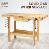DNA MOTORING Heavy Duty Wood Workbench, Wooden Workbench with Drawer for Workshop, Garage, W/Adjustable Handle, TOOLS-00520 DNA MOTORING