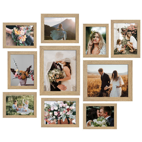 LUCKYLIFE Picture Frame Set 10-Pack, Gallery Wall Frame Collage with 8x10 5x7 4x6 Frames in Natural Woodgrain Finishes LUCKYLIFE