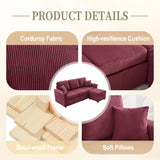 L-Shaped Sectional Sofa with Storage & Movable Ottoman, Corduroy 3 Seater Sectional Couch with USB Charging, Cup Holder & LED Light, Convertible Couches for Living Room (Wine Red, 76.38) Firscook