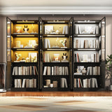 chartustriable 79" Tall Display Cabinet with LED Sensor Light & Pop-up Glass Doors, Modern Bookcase Curio Storage Cabinet for Bedroom, Living Room, Office, Black chartustriable