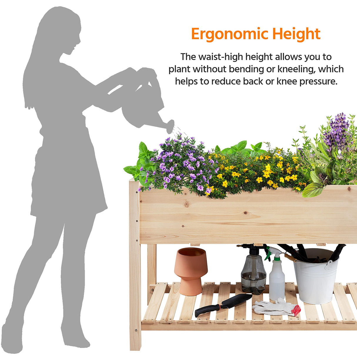 Yaheetech 47x23x32in Wooden Raised Garden Bed with Legs & Storage Shelf Horticulture Wooden Elevated Planter Box Vegetable Growing Bed for Flower/Herb/Backyard/Patio, 2pcs Yaheetech